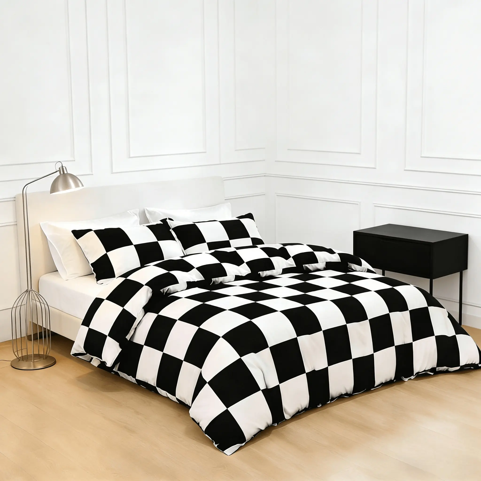 Classic black-and-white gingham print duvet cover set, Bed Covers, Comfy bedding set, 3-piece set includes 1 duvet cover and 2 pillowcases, without inserts, made of soft and comfortable fabric, perfect for modern home decor, and birthday gifts