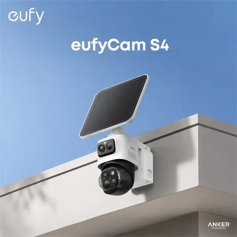 eufyCam S4 Wireless Outdoor Solar Security Device, Triple-Lens Bullet-PTZ Digital Camera for Home, 4K UHD, 360° Pan-Tilt, Auto Track, 8x Zoom, Color Night Vision, Lights, Recording, HomeBase S380 Compatible, Micro SD Support, Smart Home Gadget