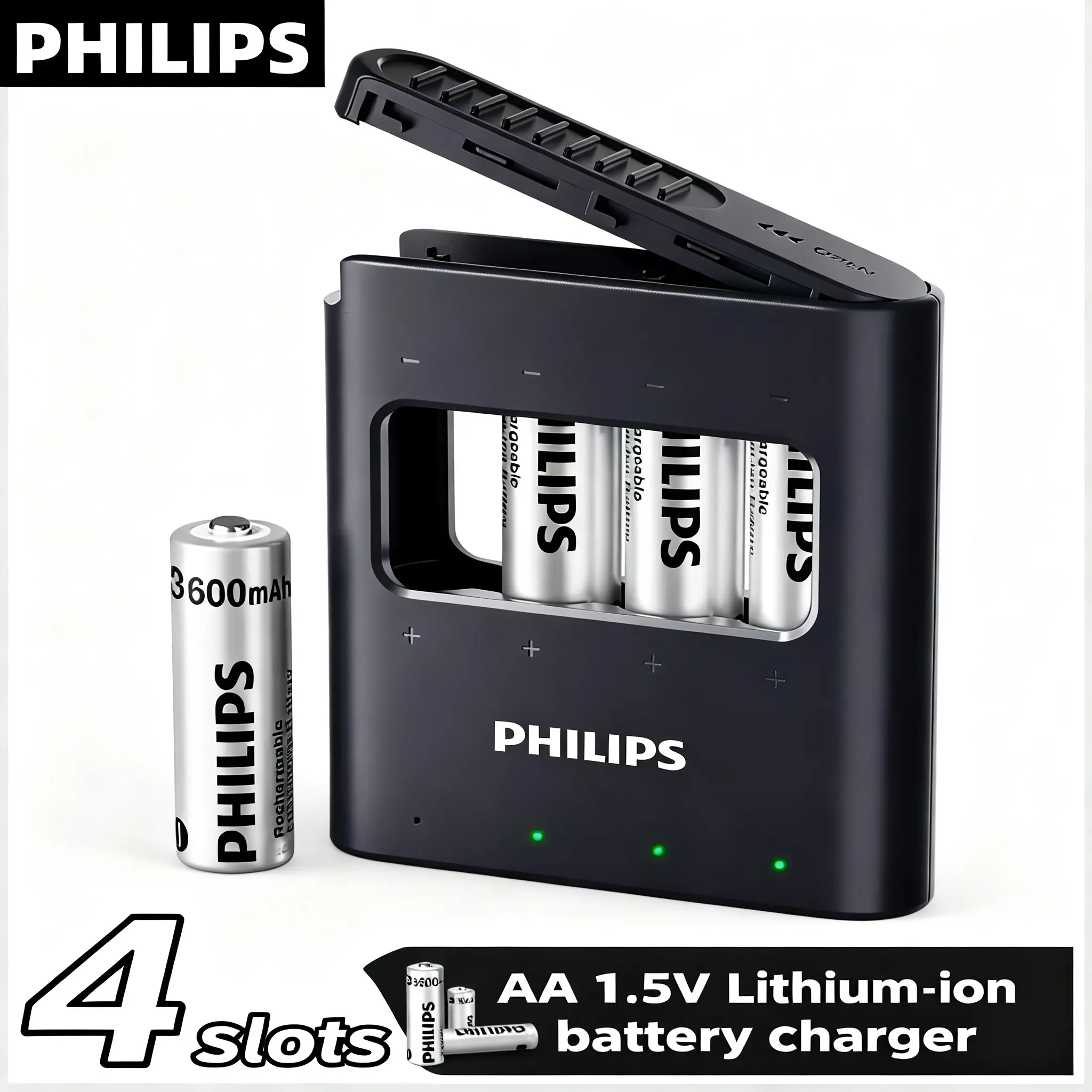 PHILIPS AA Rechargeable Batteries 4-Pack | 1.5V 3600mWh for Xbox/PS5/Blink Cam | 1200x Life