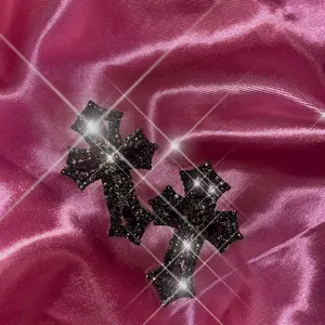 Black Decor Cross Shoe Charm Gibbitz Set - 2.5 Inch Black Hardware with Glass Rhinestone Detailing for Crocs Footwear - Bedroom, Parent, Comfort