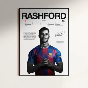 Marcus Rashford Poster, FC Barcelona Wall Print, Football , Soccer Print Decor, Spanish Football, Football Soccer Gift