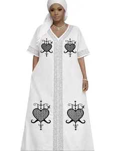 Rad Vèvè Veve Elegance Signature Dress - One Size Kaftan Style with Multiple Veve Prints & Silver Embroidery for Special Occasions