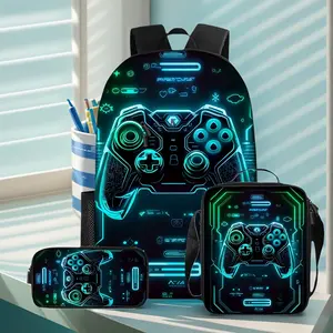 Student Backpack 3-Piece Set — Cool Esports-Style Backpack (Includes Lunch Bag and Pencil Case) — Suitable for Elementary, Middle, and High School Students