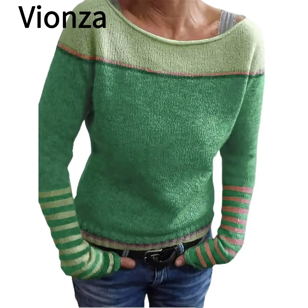Casual Asymmetrical Color Block Striped Sweater - Off-Shoulder Long Sleeve Top for Cozy Loungewear, Trending TikTok Fashion, Spring/Fall Layering Essential, Versatile Layering Outfit