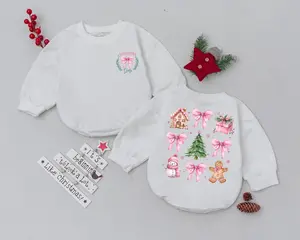 Christmas Girly Romper, First Christmas Outfit, Xmas Gift, Newborn Bodysuit, Baby Shower Gift, Retro Christmas, Bubble Romper, Christmas Bow