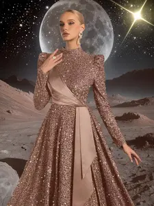 Autumn Winter Long Sleeve Sequined Women's Evening Dress, Party Prom Gown, Elegant Formal Wear, Perfect for Special Occasions