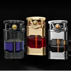 fuel-free Vintage Lighter - Metal Retro Rocker Arm Creative Igniter with Transparent Oil Tank for Outdoor Survival Candles & Gifts for Smokers