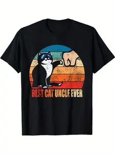 Best Cat Uncle Funny Fashion Glasses Boxing Retro T-Shirt 180g, minimalist style, soft touch fabric, hiking and adventure, Christmas Eve, for young people, Thanksgiving, Halloween