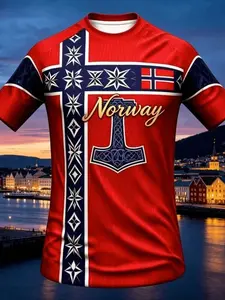 Norway Soccer Football T-Shirt, Breathable Loose-Fit Casual Graphic Tee, European Style Men's Streetwear