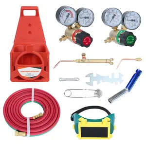 Oxy Acetylene Torch Kit, Oxy CGA540 Acetylene CGA200 Regulators, Brazing Welding Torch Kit, with Hose, Goggles, Welding