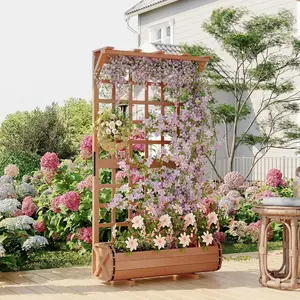 Raised Garden Bed with Trellis & Roof, 67" Tall Wooden Planter Box, Wooden Planter Box with Drainage, Freestanding Outdoor Garden Box for Climbing Vines, Vegetables, Flowers - Perfect for Yard, Patio, Balcony