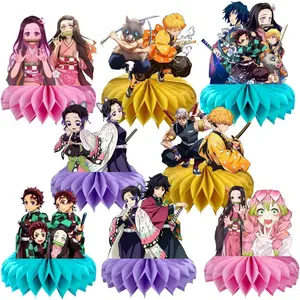 8Pcs Demon Honeycomb Table Centerpiece Slayer Birthday Party Supplies Table Decorations for Kids Party Decorations