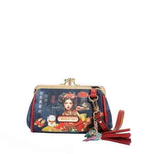 DENIM MINI KISS LOCK COIN PURSE WRISTLET