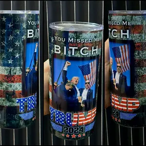 Trump 20oz (Short Style) "You Missed Me B*tch" Stainless Steel Drinkware Tumbler with Straw and Lid - Tumbler