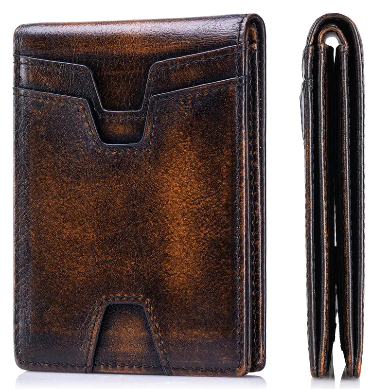 SCHLATUM Men's Thin Top-Grain Leather RFID Wallet - Stylish Design, Multi-Card Slots, Short Card Holder, Travel-Friendly, Christmas, Thanksgiving, Gift