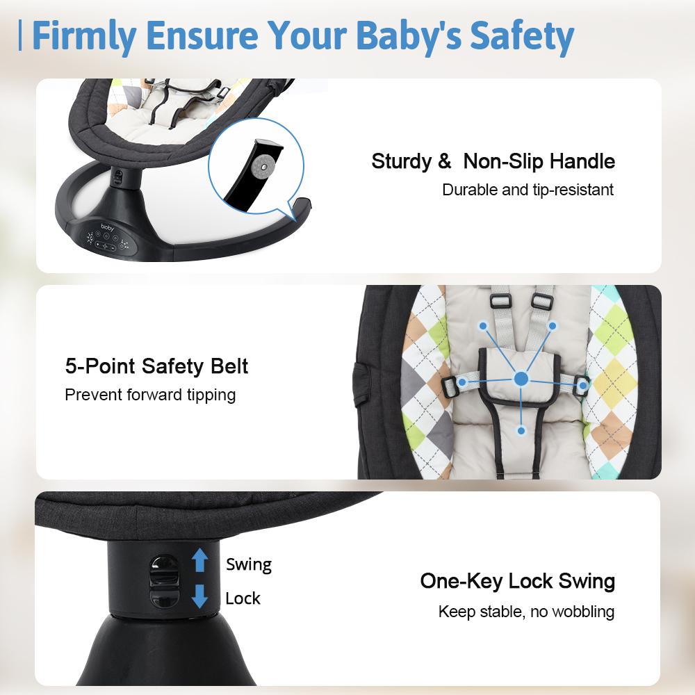 COMOMY Baby Swing for Infants with 5 Natural Sway Speeds, Portable Bt Music Baby Swing with Remote Control & 5-Point Harness, Hands-Free Baby Soother, Lightweight Baby Rocker for 5-20 Lb, 0-6 Months, Black, Valentine's Day