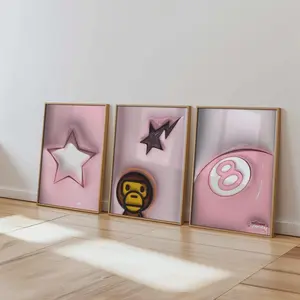 Set Of 3 HypeBeast Room Decor, Hypebast kaws Poster, Cool Wall Art Set,, 3D Wall Art Bundle, HypeBeast Wall Art, Trendy Wall Art - No Frame