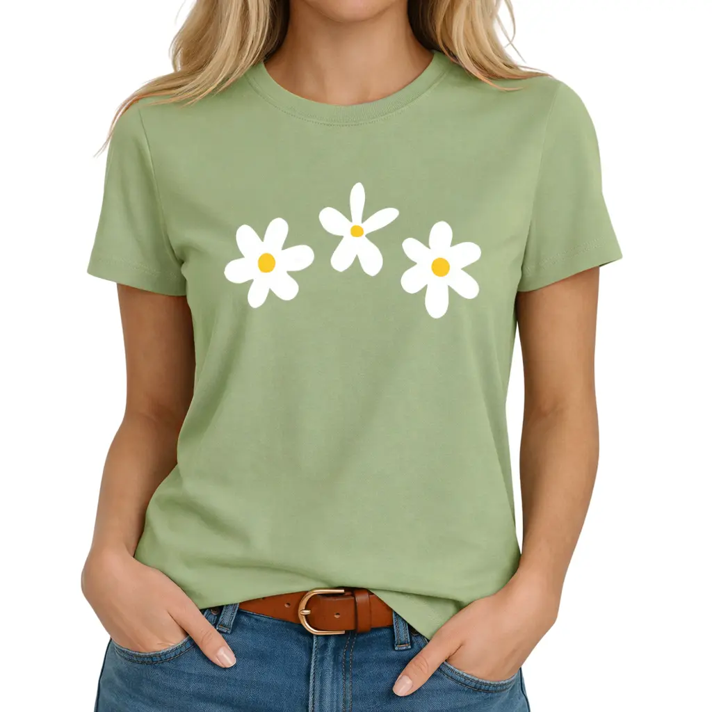 Women’s Black Daisy Print Milk Silk Tee – Soft, Breathable Round Neck T-Shirt with Short Sleeves, Perfect for All Seasons and Versatile Casual or Semi-Formal Looks