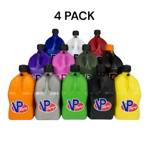 VP Racing 4-Pack 5.5 Gal Fuel Canisters - Heavy-Duty Motorsport Storage Jugs, 30% More Material, Leak-Proof, Ergonomic Handle, Quick-Flow Spout, Extra-Wide Bottom Grip, Storage Options, Manufacturer Warranty for Garages