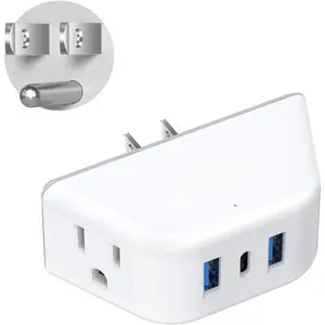 Outlet Extender with USB, Wall Splitter with 2 AC Sockets, 3 USB Ports, 3-Side Design Wall Plug Adapter, Cruise Essentials, Plug Extension Outlet for Travel  Office, White