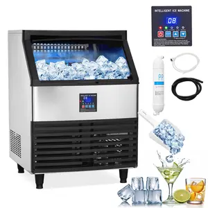 Commercial Ice Maker, 130–150 lbs/24H, 30–88 lbs Storage, Auto Clean, Timer, Stainless Steel, Under Counter/Freestanding,  for Laboratory, Restaurant, Bar, Coffee Shop, Food Truck Use