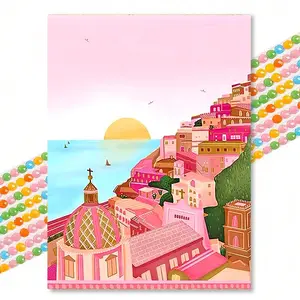 Italian Town Beach Diamond Painting, Fresh Healing Round Drill 30x40cm, Girl Heart Bedroom Decor, Cross Stitch Kit, DIY Supplies Type, Diamond Painting Kits