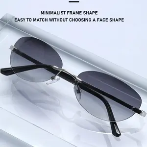 Y2K Frameless Metal Oval Glasses for Styling Retro American Millennium Hot Girl Sunglasses for Men and Women Polarized Shades Unisex Appeal