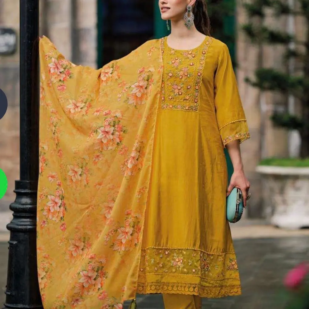 3 piece Pakistani silk kurti set Floral