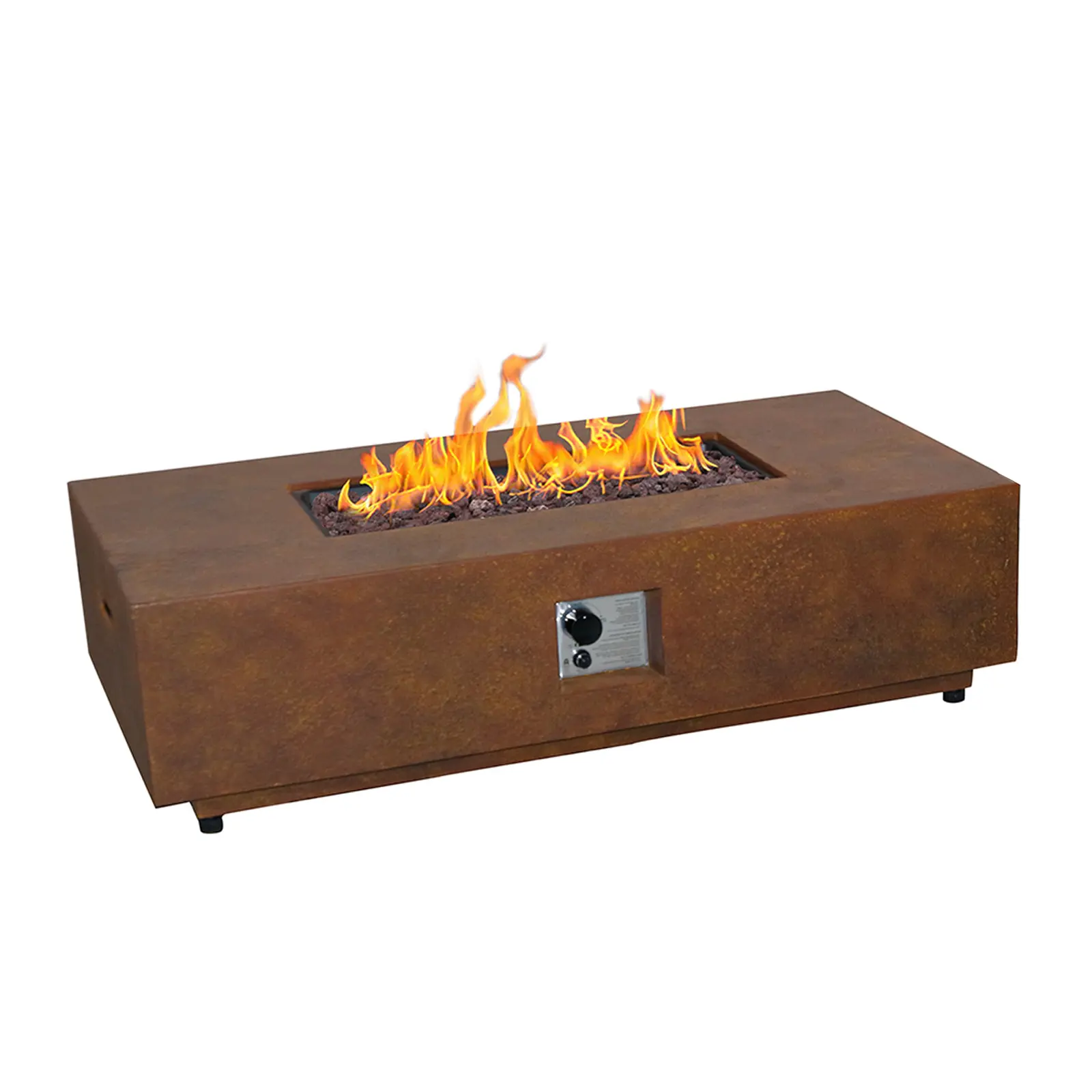Afterglow Rusty Brown Terrafab Outdoor Rectangular Fire Pit – Built-In Gas Tank, 50000 BTU Powerful Heat for Patio/Backyard Gatherings
