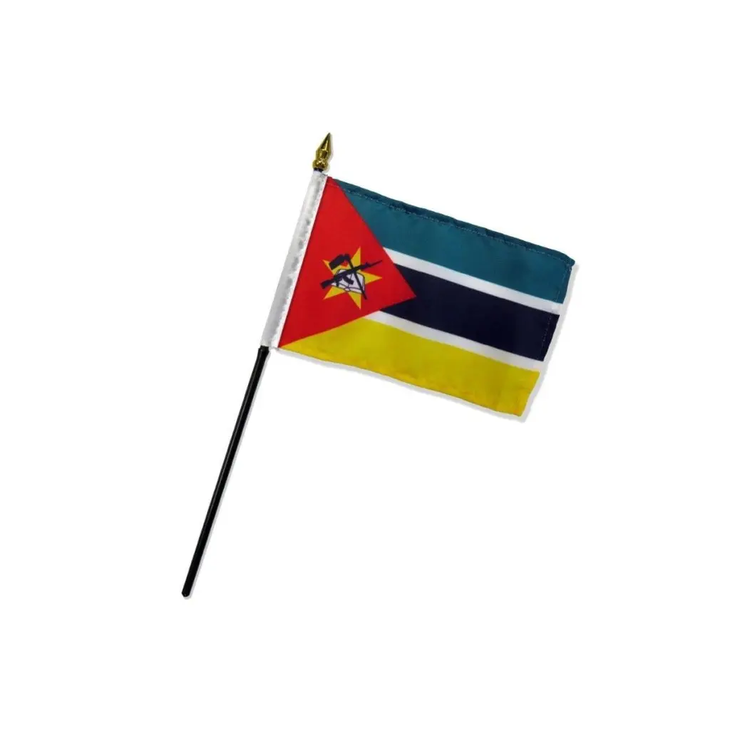 Printed Plastic Mozambique 4x6in Stick Flag with Stitched Edge, Home Decor, Festive & Party Supply