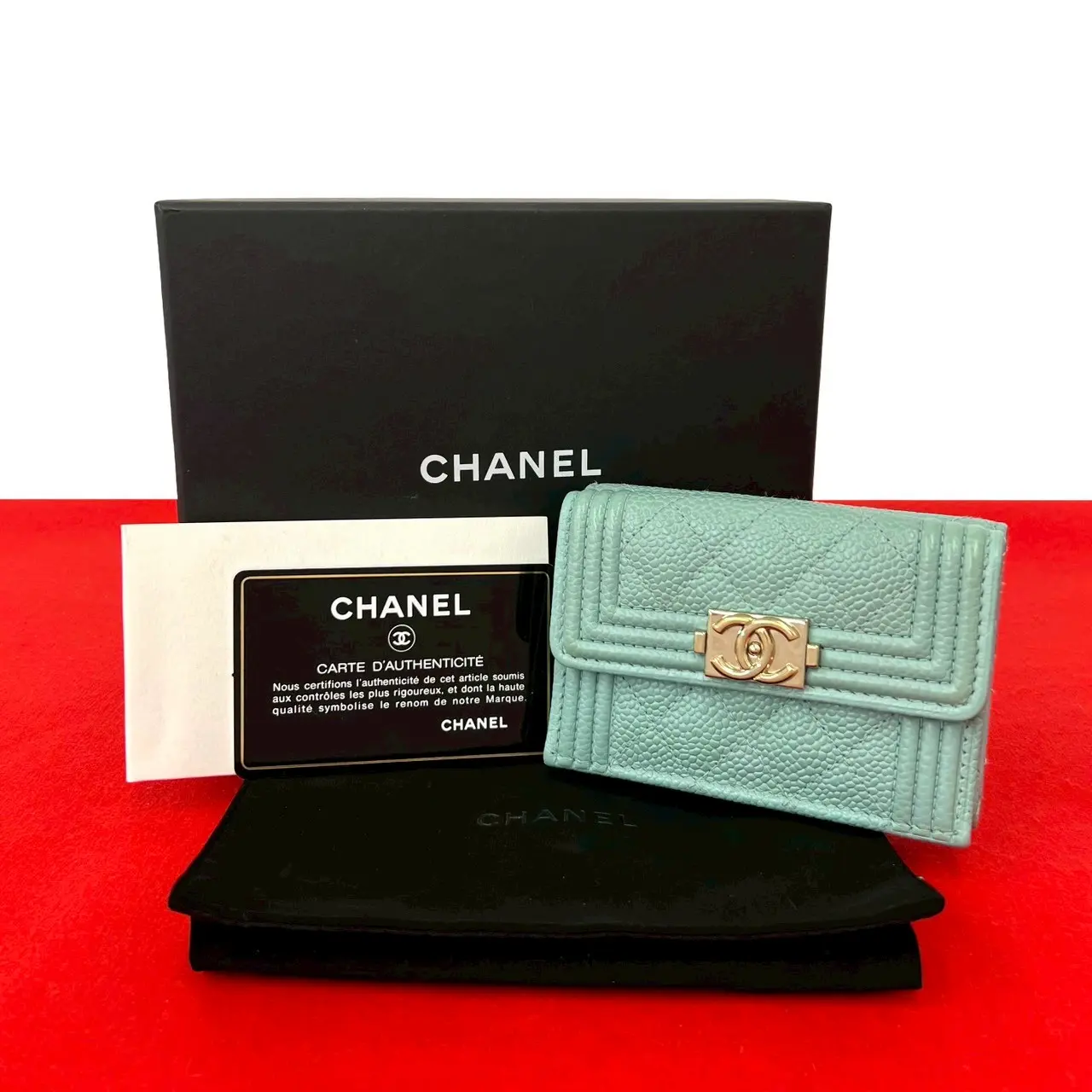 Pre-owned CHANEL Calfskin Small Leather Goods Boy Caviar Leather Trifold Wallet