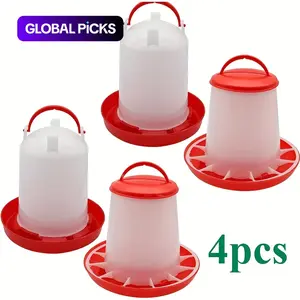 Two sets of hanging chicken feeders and water dispensers, made of plastic material. This poultry water dispenser and 6.59-pound feeder do not require batteries or electricity #TOP PICKS
