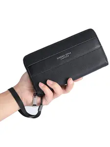 Men's Business Solid Color Zipper Wallet Clutch, Large Capacity Wristlet Wallet with Phone Compartment, Casual Trendy Versatile High-quality Daily Wallet for Men