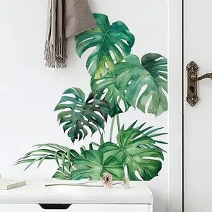 Tropical Jungle Leaf Wall Sticker, Palm Leaf Plant Wall Decal, Living Room Bedroom TV Background Decor, PVC Self-Adhesive