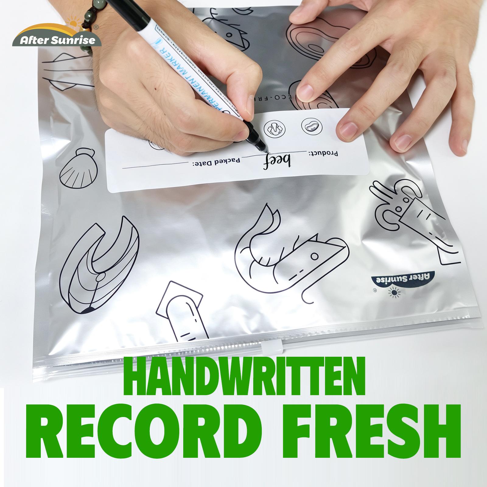 【Refrigerated Food】Reusable Aluminum Foil Sealable Storage Bags, Aftersunrise 2026 New Resealable Vacuum Zipper Pouches for Food, Stand Up Foil Sealable Bags with Label and Zip Lock for Vegetable Fruit Meat