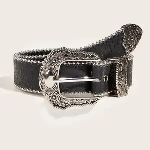 Unisex Fit Western PU Leather Belt with Metal Engraved Buckle, Ideal for Equestrian & Outdoor Leisure Activities, Metal Buckle