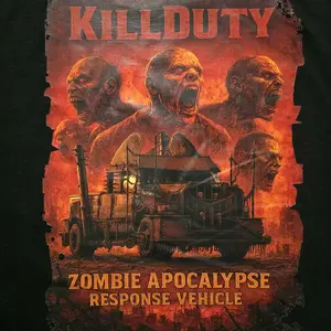KillDuty Zombie Apocalypse 5 Zombies T-Shirt with Zombie Apocalypse Response Vehicle Design Menswear Tshirt