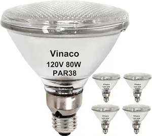 Vinaco PAR38 Floodlight bulb, 4 packs of high output PAR38 Halogen dimmer light 80w120V, E26 base CRl100 PAR38 Warm White 2800K