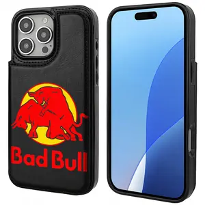 BAD BULL Aesthetic Design Pattern Casing For iphone 16 15 14 13 12 Plus Pro Max Flaunt Mobile Phone Case TPU pu Leather Card Holder Drop Protection Shockproof Protector Vintage unique Fashion Trend Anti-scratch Stylish soft drink cover