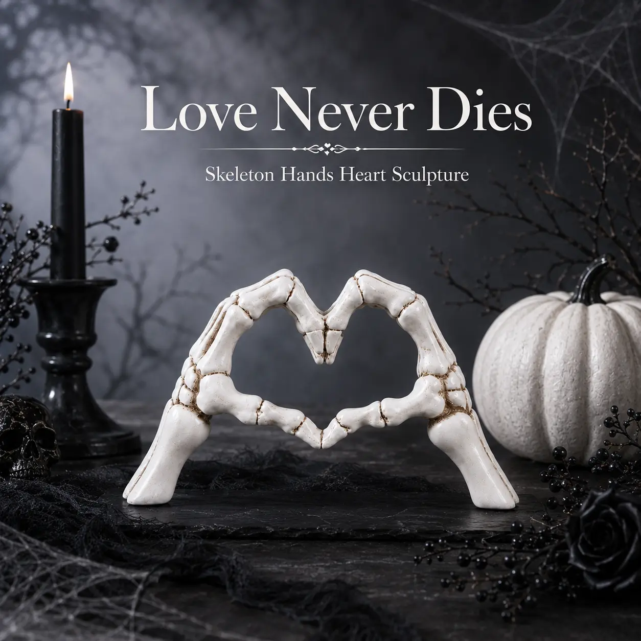 Skeleton Hands Heart Decor, Gothic Halloween Home Decoration, Romantic Love Heart Statue, Unique Resin Tabletop Sculpture for Mantel, Shelf, Bedroom, Living Room, Spooky Season Gift for Gothic Lovers