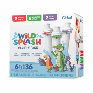 Cirkul Wild Splash Stevia Flavor Water Variety Pack, Makes 36 Drinks, No Sugar, Zero Calorie Drink Mix, (2 Parrot Punch, 2 Alligator Apple, 2 Gecko Grape)