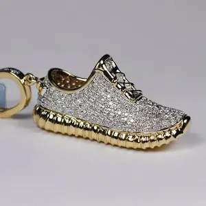 Gold Plated Brass Hip Hop Shoe Simulated Diamond Bling Fashion Charm Pendant Jewelry