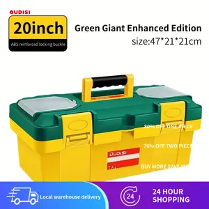 OUDISI 20 In Green Giant Enhanced Edition Portable Toolbox - Top Compartment, Top Handle, Plastic Screw Storage Case for Car Repair Tools, Home Use
