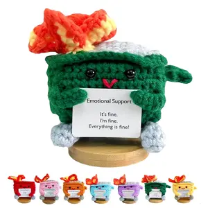 Emotional Support Dumpster- Handmade Crochet Dumpster Fire Doll, Christmas Dumpster Fire Knitting Toy Ornaments with Positive Card, Handmade Emotional Support Crochet Gift Desk Decor (Green)