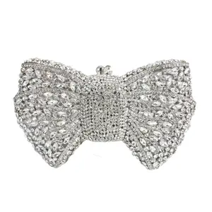 PSBIYUS Luxury Bow Shaped Evening Clutch Sparkling Rhinestone Purse for Party Cocktail Wedding Banquet