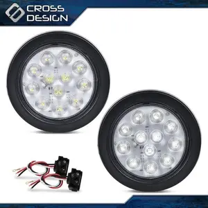 CROSSDESIGN Pair 4" Clear Lens Round 12 LED 12V Reverse Backup Tail Lights For Trailer Truck