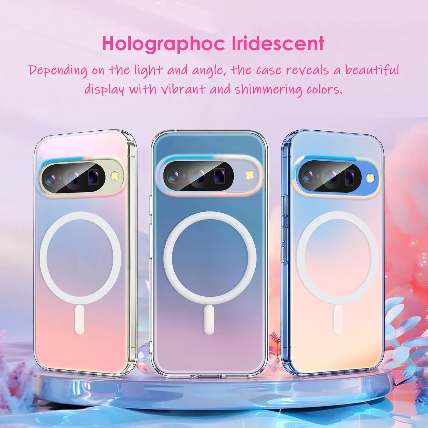 【For Google pixel 9】Neon-colored back panel, magnetic  Google Pixel case with changing patterns Google Pixel Magnetic Iridescent Armor Shield Shockproof Heavy Duty Protective Case for Pixel 10/9/8 Series  and TPU Material summerwins,summerwins