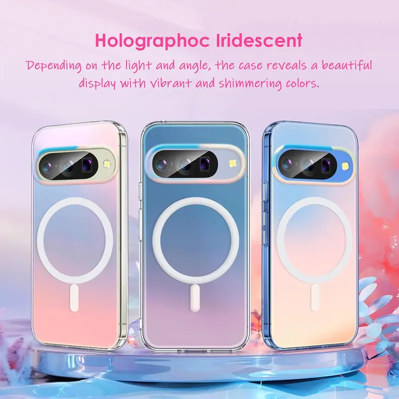 summerwins Neon Magnetic Casing for Google Pixel 8/9/10 Series Smartphone, PC+TPU Impact TPU+PC Polycarbonate Cover, Iridescent Color Change Panel, Shockproof Full Wrap, Textured Grip Mobile Phone Accessory for Women