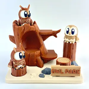 Owl Park Play Set Diorama – Mini Articulating Owls in a Tree House Scene