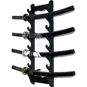 Sword Rack Wall Mount Holder, 8 Tier Wooden Sword Stand Display Hanger for Katana, Wakizashi, Flute Fishing Rod Storage (8-Tier)
